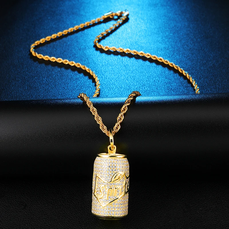 Кулон в стиле хип хоп с инкрустацией из фианита форме бутылки спрайта Медный