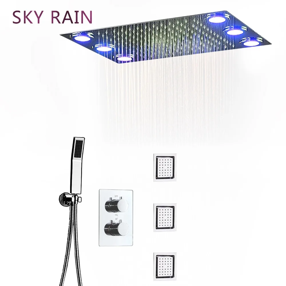 Термостатические Смесители SKY RAIN дождевой душевой набор потолочный светодиодный