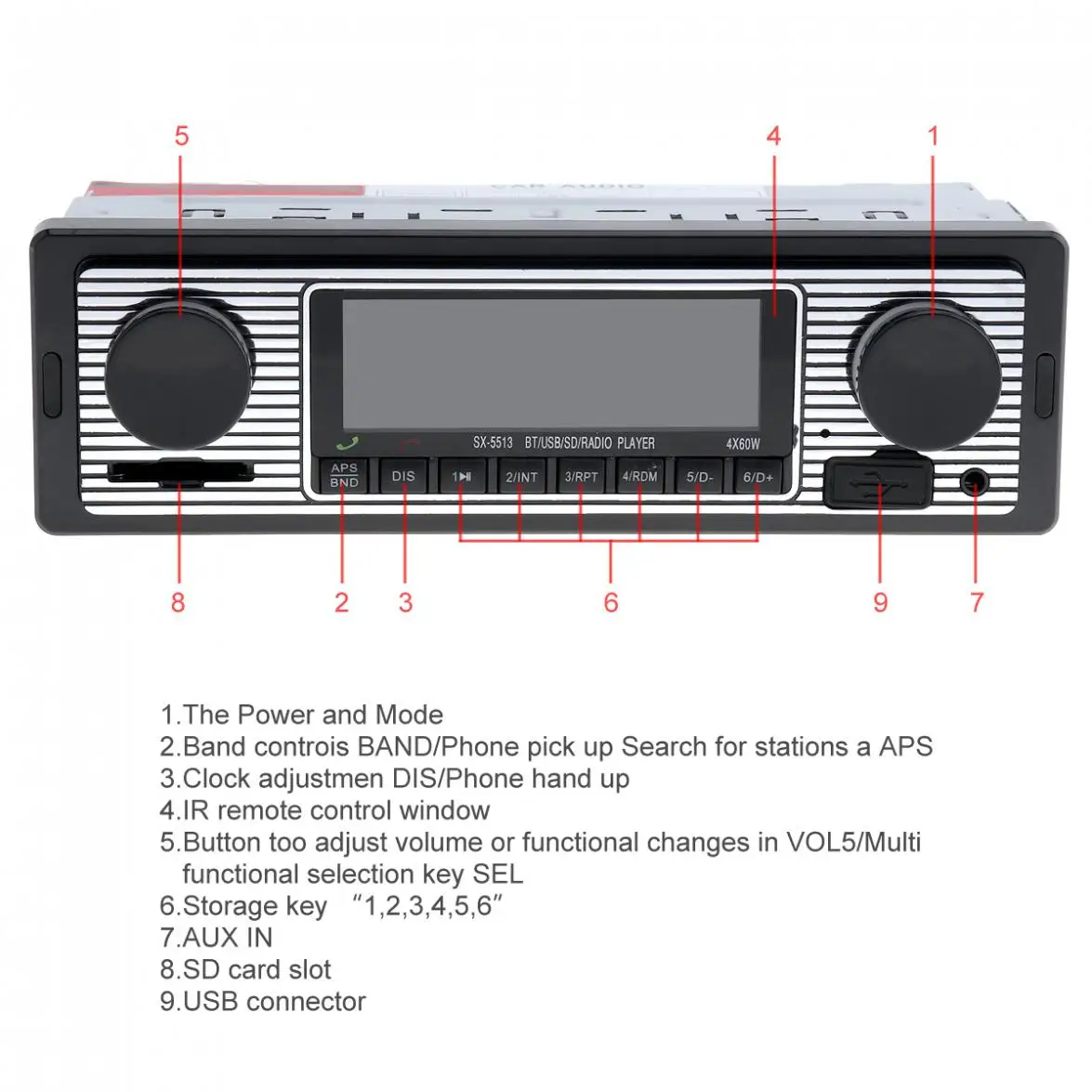 Автомагнитола 1 DIN 12 В Bluetooth mp3-плеер стерео FM USB SD AUX с дистанционным управлением |