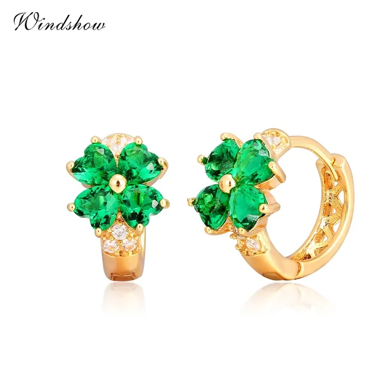Luck Four Leaf Clover Flower Heart круглый фианит маленькие серьги-кольца huggie для женщин детей
