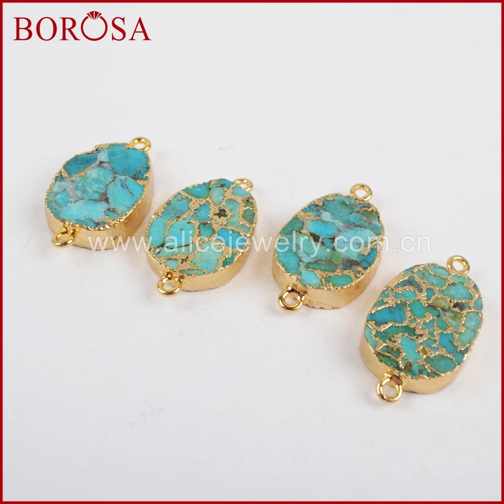 BOROSA 5pcs Oval Gold Color Copper 100% Blue Stone Druzy Connector Double Bails Charm for Bracelet DIY Jewelry Women G1323 | Украшения и