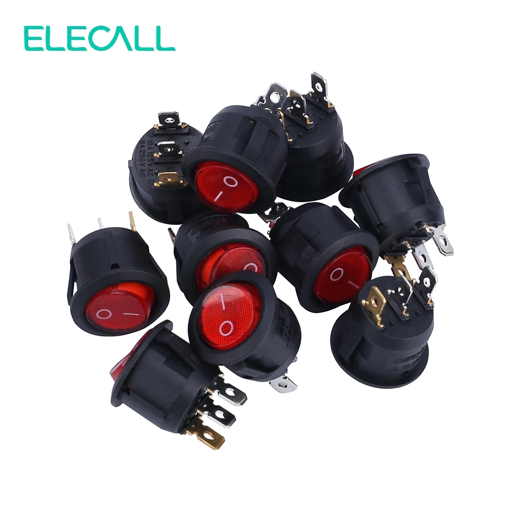 ELECALL 6A250V 10A125V KCD1 105N красный свет кнопочный клавишный переключатель 3 Pin кулисный