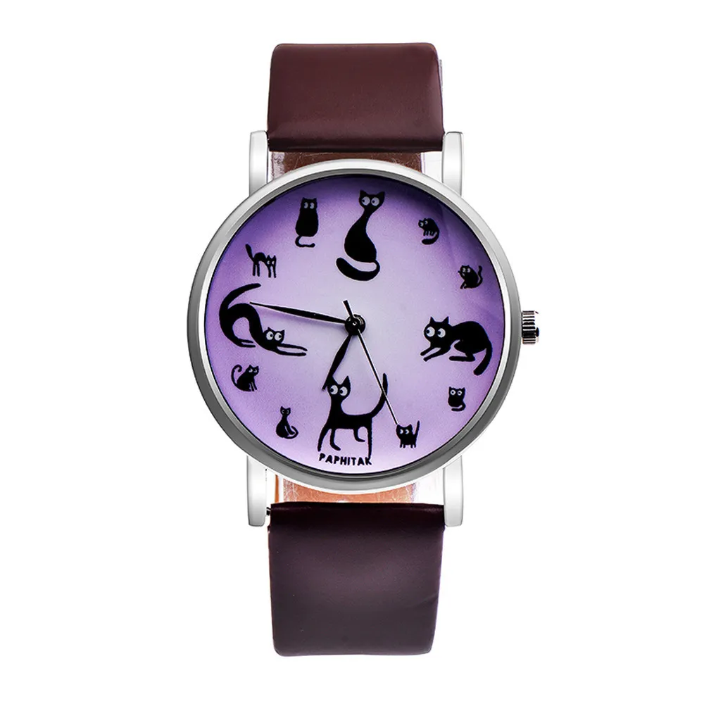 Montre femme 2019 модные брендовые женские часы с милым котом кожаные под платье