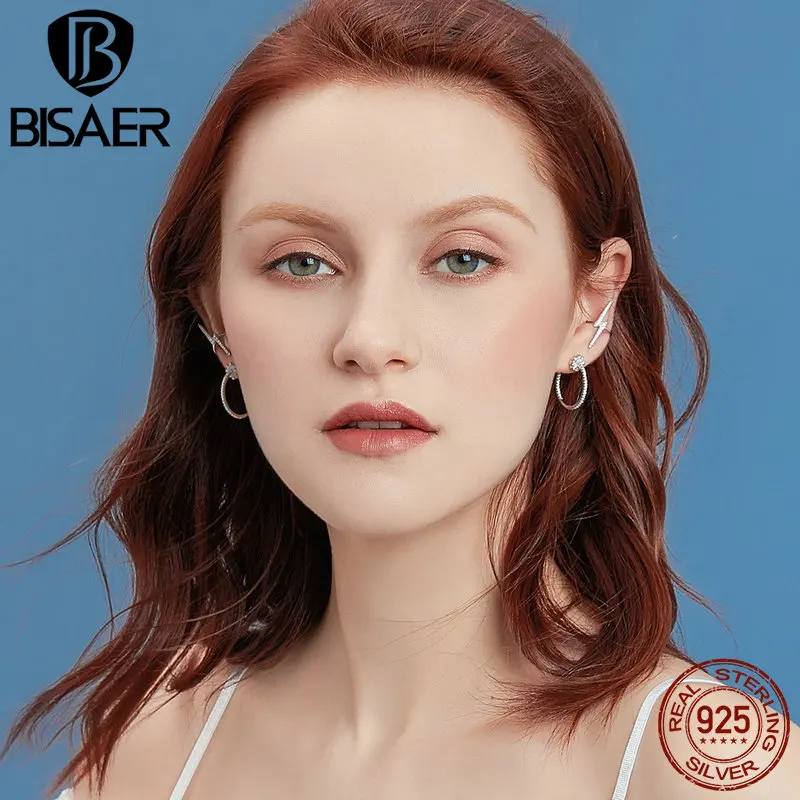 BISAER 925 пробы серебряные модные ювелирные изделия Яркие молнии серьги гвоздики для женщин Девушка Висячие Oorbellen аксессуары GAE117