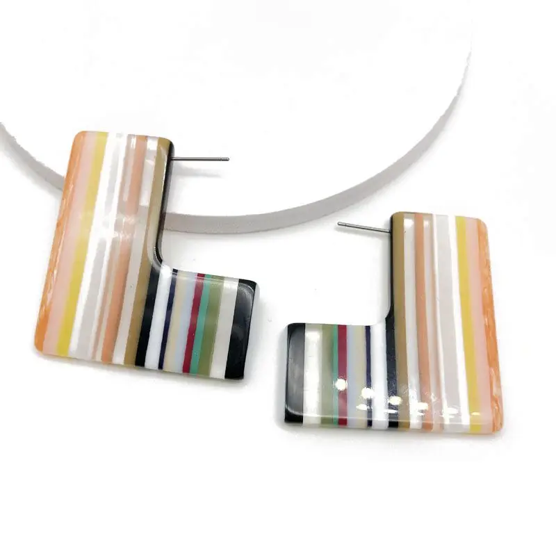 

New Elegant Orange Mixed Splicing Geometric Resin Stud Sweet Earrings Stud