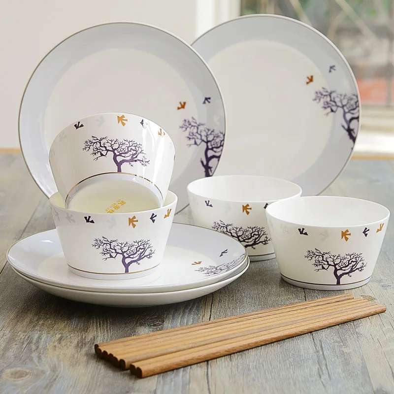 8 шт. комплект реального костяного фарфора сервизы Творческий дерево дизайн