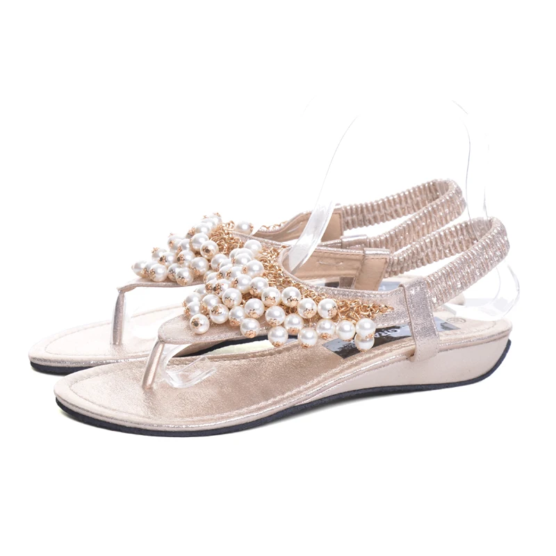 HEE GRAND/2019 г. новые женские сандалии на платформе с жемчужинами и бусинами танкетке