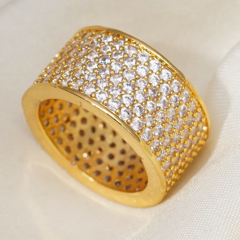 Золотое покрытие большое кольцо для женщин Micro Pave Цирконий дамское Свадебные