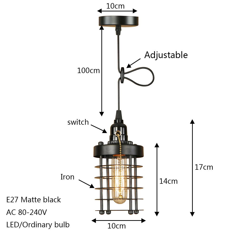 Современная железная черная Подвесная лампа в американском стиле E27 LED 220V с