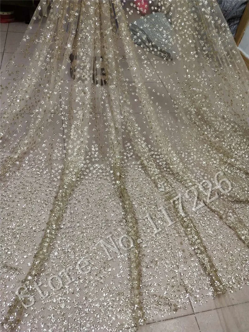 5 ярдов клееная блестящая кружевная ткань в продаже JRB-92802 золотой цвет склеенный