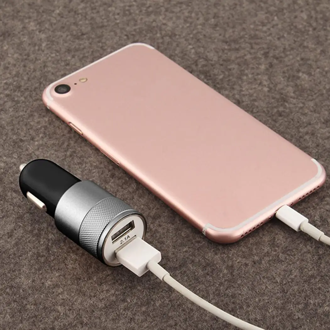 2.1A 1A Dual USB Автомобильное зарядное устройство алюминий сплав Универсальный умный