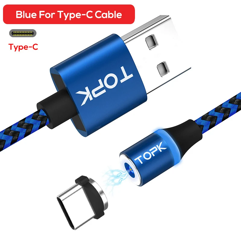 Type-C Cable TOPK AM33 светодиодный магнитный кабель Micro USB и usb type-C кабель для samsung Xiaomi huawei LG USB кабель для iPhone Xs Max 8 7 6 Plus - Цвет: Type-C Cable