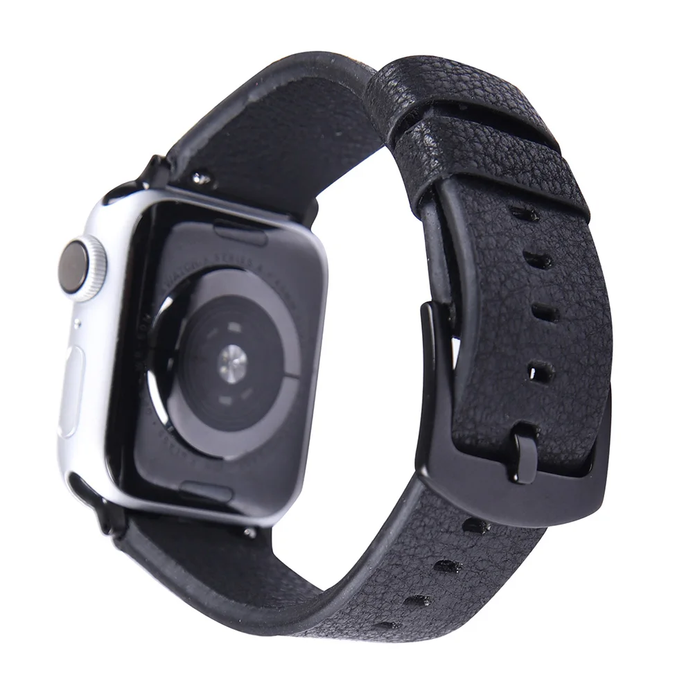 Черный/коричневый кожаный ремешок для наручных часов Apple Watch Series 5 4 3 2 1 браслет 40/44 мм, 38 мм/42 мм, ремешок для наручных часов iWatch, браслет ремень