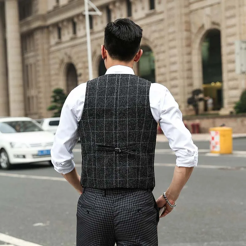 Мужской Классический Клетчатый костюмный жилет куртка без рукавов мужской