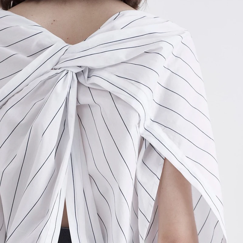 Striped Shirt Womens Series 2018 New Spring Summer Fashion Big Size Clothing Slash Neck Patchwork Ruched Irregular Blouse Female |