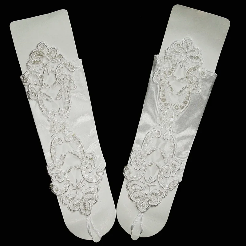 Beige White Модные сексуальные женские короткие Сатиновые перламутровые перчатки с полупальцами, модные сексуальные женские кружевные перчатки без пальцев в стиле ретро, B96 - Цвет: Beige White