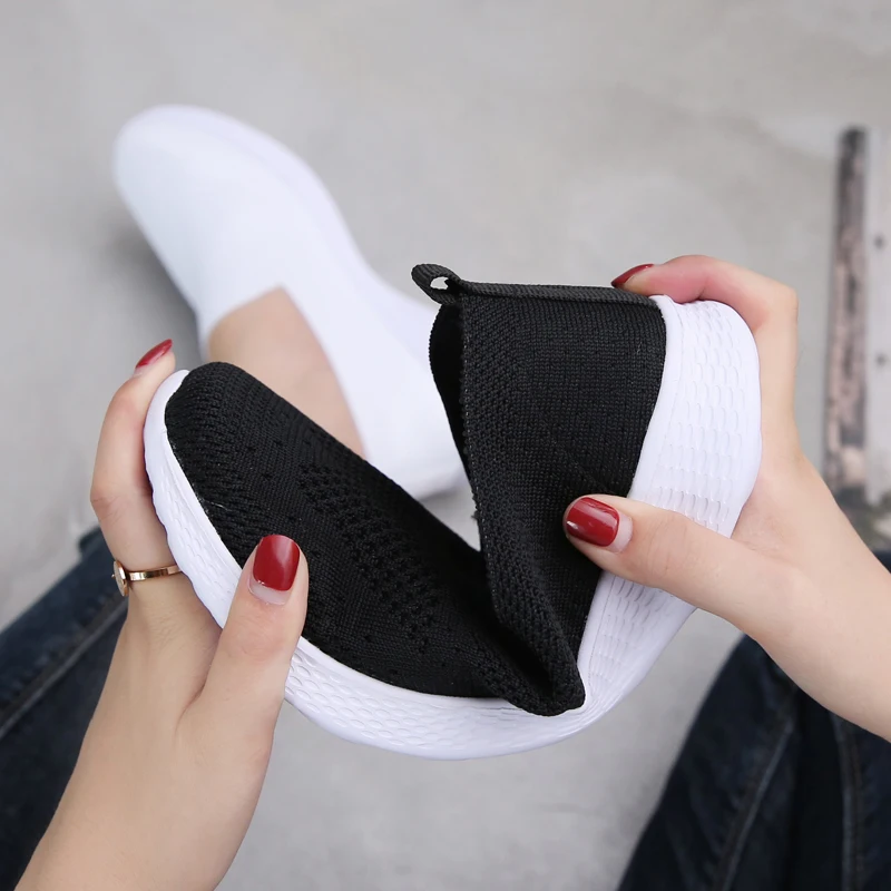 Для женщин обувь 2019 вязаная без шнуровки женская на плоской подошве tenis feminino