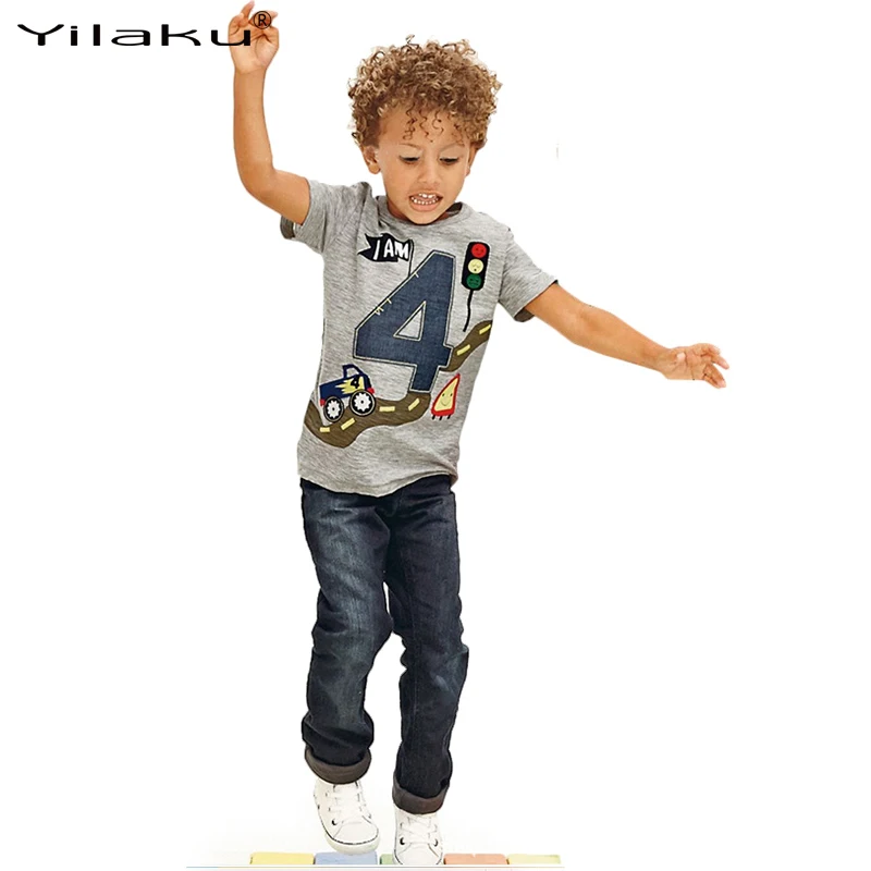 Yilaku/футболки для мальчиков и девочек с цифрами 1 2 3 4 5 6 футболка вышитым принтом
