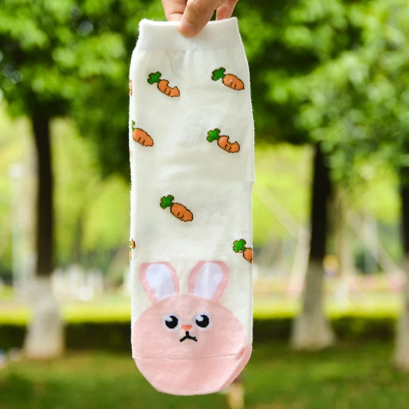 Носки женские короткие из хлопка с мультяшными животными|Носки| |