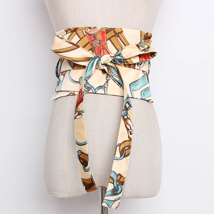 Женский атласный ремень с бантом модельный корсет модным принтом широкий пояс