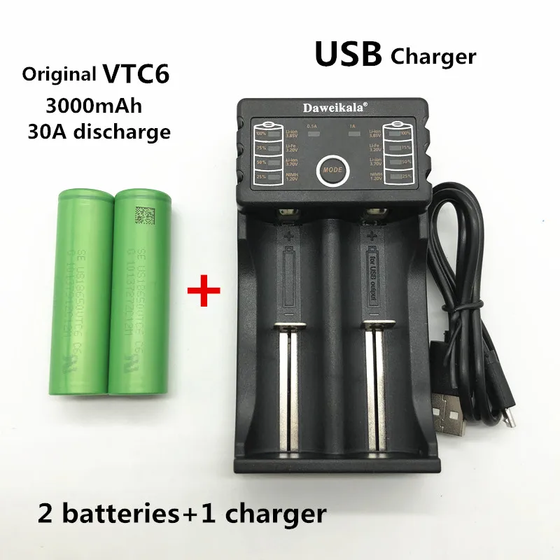 18650 VTC6 3 7 в 3000 мАч перезаряжаемая батарея для электронной сигареты 30A разряд +
