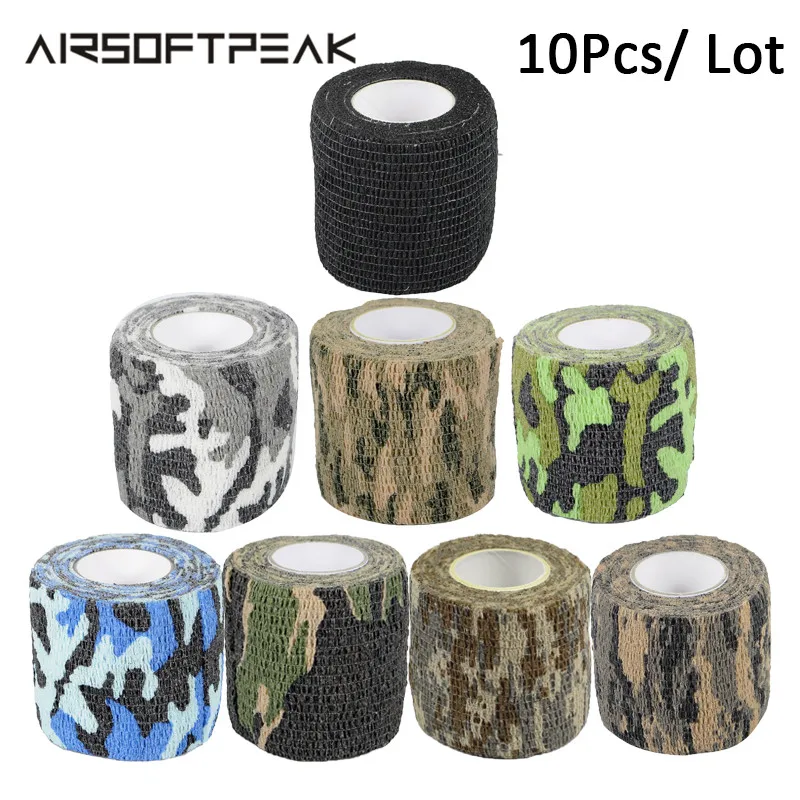 10Pcs/Lot Self-adhesive Camping Camo Tape Bandage Stealth Non-woven Paintball Rifle Hunting Shooting Waterproof Camouflage Tapes |
