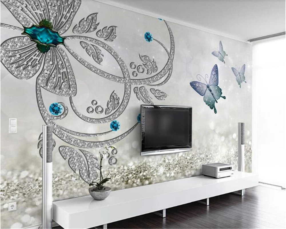 

beibehang papier peint European Crystal Flower Butterfly Jewelry Background Wall papel de parede wallpaper hudas beauty bebang