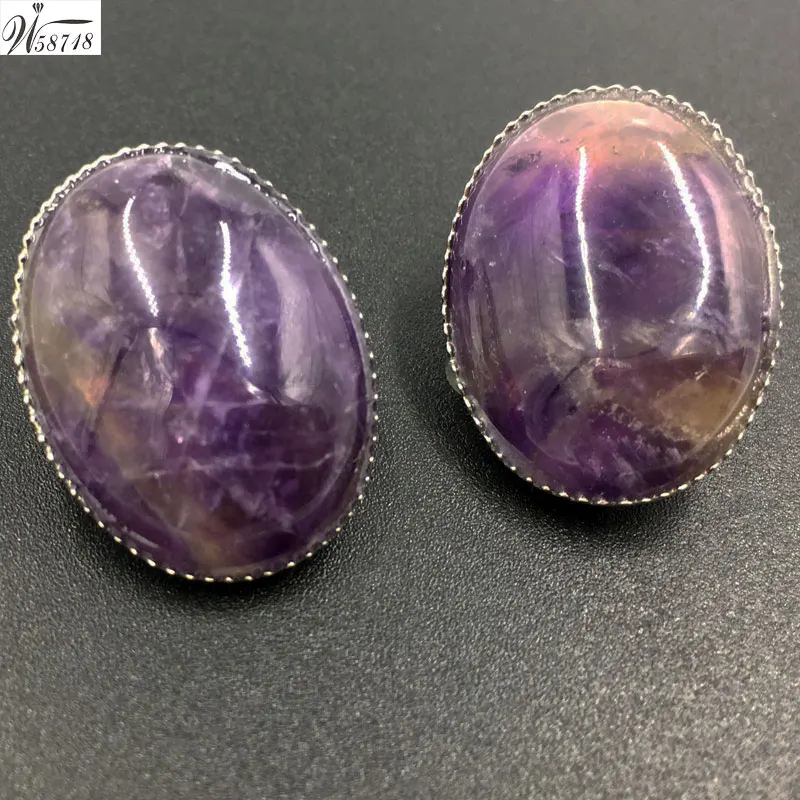 Purple Crystal C6934 Опал кризал говлит Малахит авантюрин тигровый глаз Howlite Синий Песок Голдстоун Абалон раковина овальные клипсы 1 пара WB658b - Окраска металла: Purple Crystal C6934