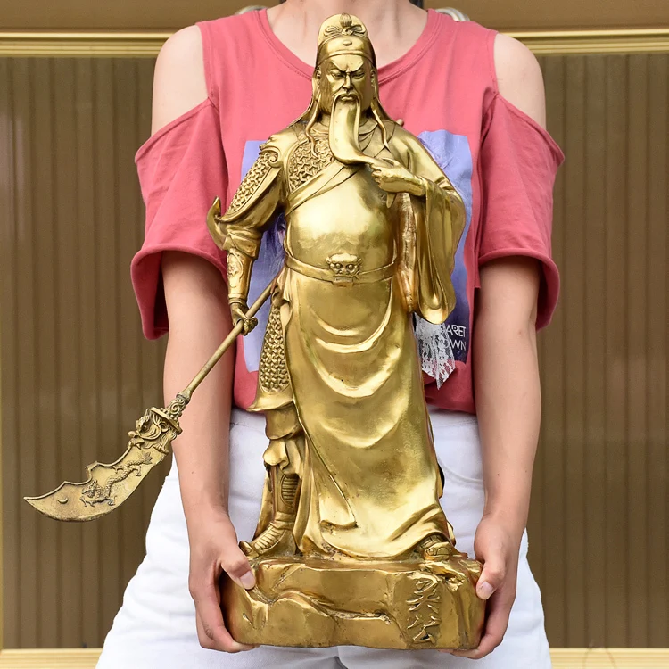 

55CM huge home Lobby shop company hall efficacious Money Drawing Martial god of wealth guan gong Guandi FENG SHUI brass statue