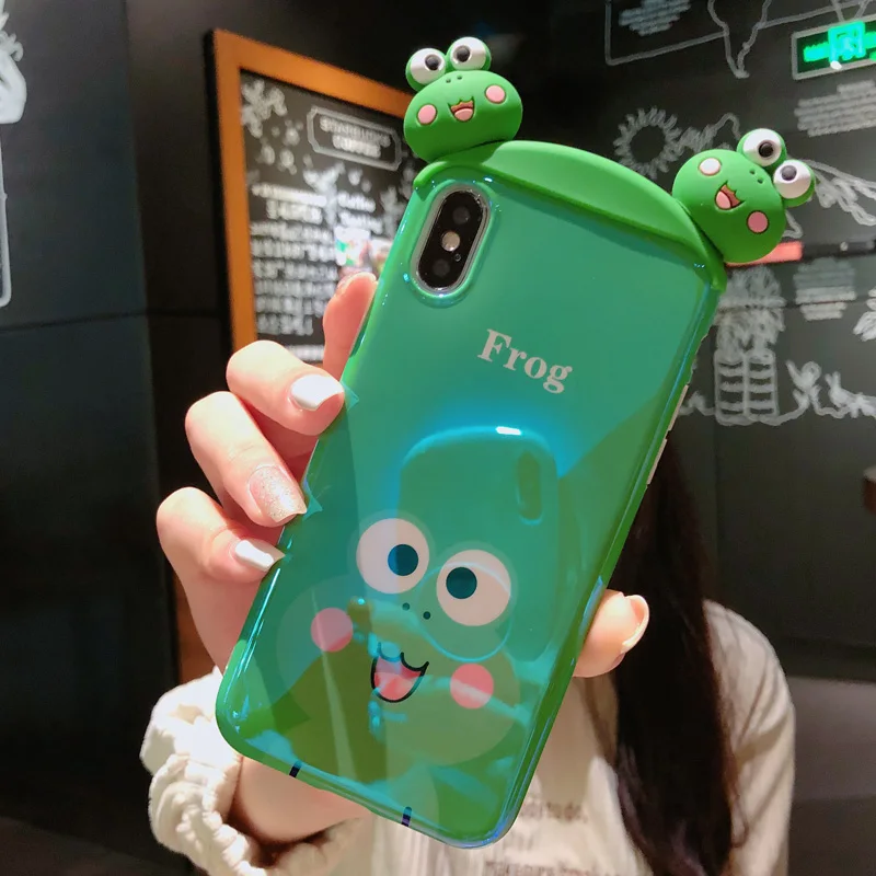 For iPhone XS max XR X Cute 3D Green frog Cony rabbit bear Ryan phone Cases iphone 8plus 8 7 6 Plus Apeach soft back cover |