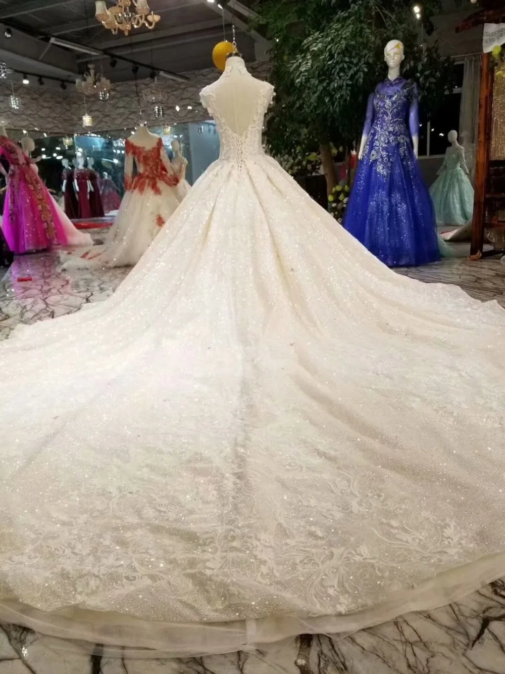 H&ampS BRIDAL Ivory high neck wedding dress ball gown shinny dresses long bride vestido de novia | Свадьбы и торжества