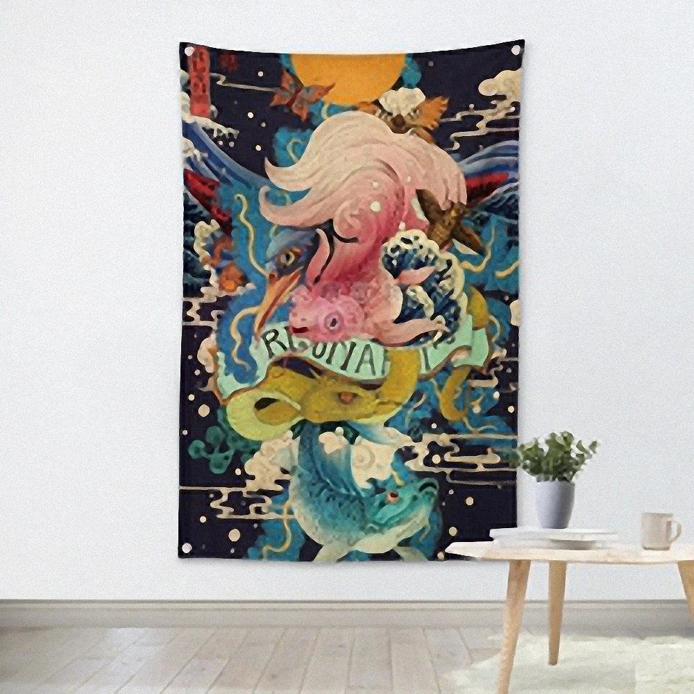 Потертый шик японский ukiyo-e тату рисунок Флаг Баннер винтажный плакат на стену Наклейка гобелен декоративное украшение на стену для кафе для дома Декор