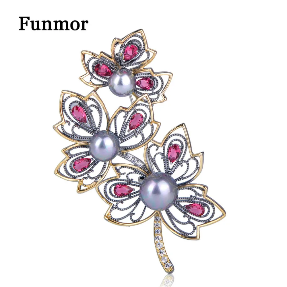 Женская Брошь в виде кленового листа FUNMOR двухцветная розовая брошь с имитацией