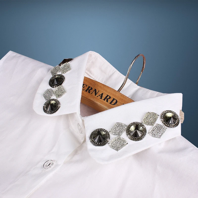 

Spring Fake Collar Shirt ties bluz Women Pearls Rhinestones Half Shirt Cotton Kraagie Nep Dames Adjusted Accessories False Cols