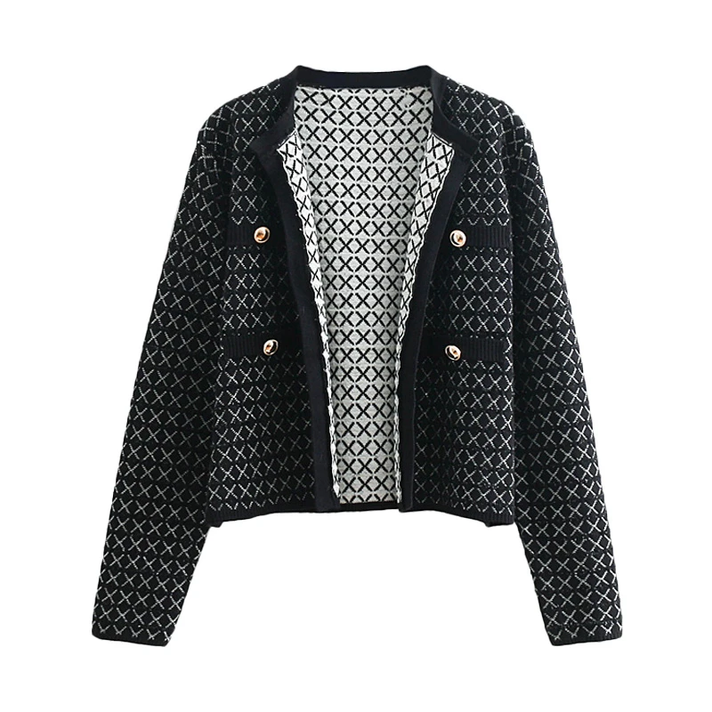 Fashion jacquard cardigan jacket half skirt suit women Joker diamond pattern button + short set | Женская одежда