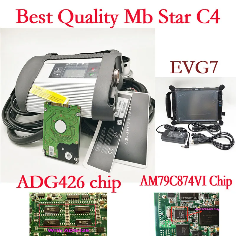 Лучшее качество полный чип V2019.05 программное обеспечение HDD MB STAR C4 MB SD Подключение компактный 4 автомобиля и грузовика диагностический инструмент с функцией Wi-Fi - Цвет: Best  C4  EVG7