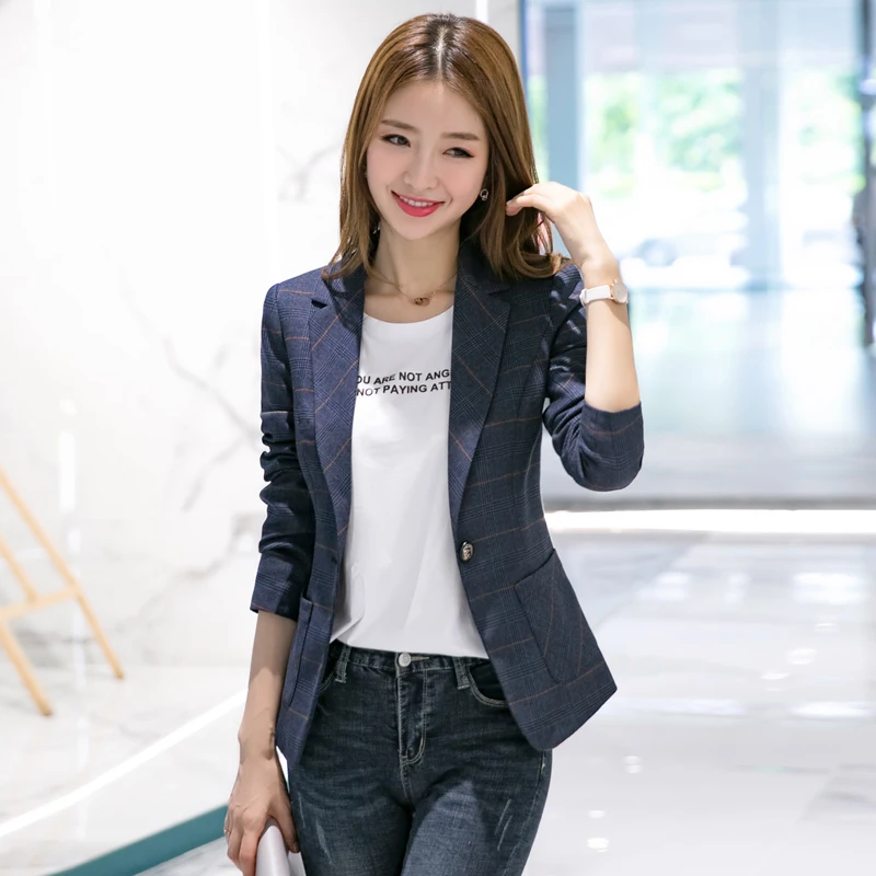 Блейзер клетчатый женский 2019 Весна feminino короткое пальто офисные женские trajes chaqueta