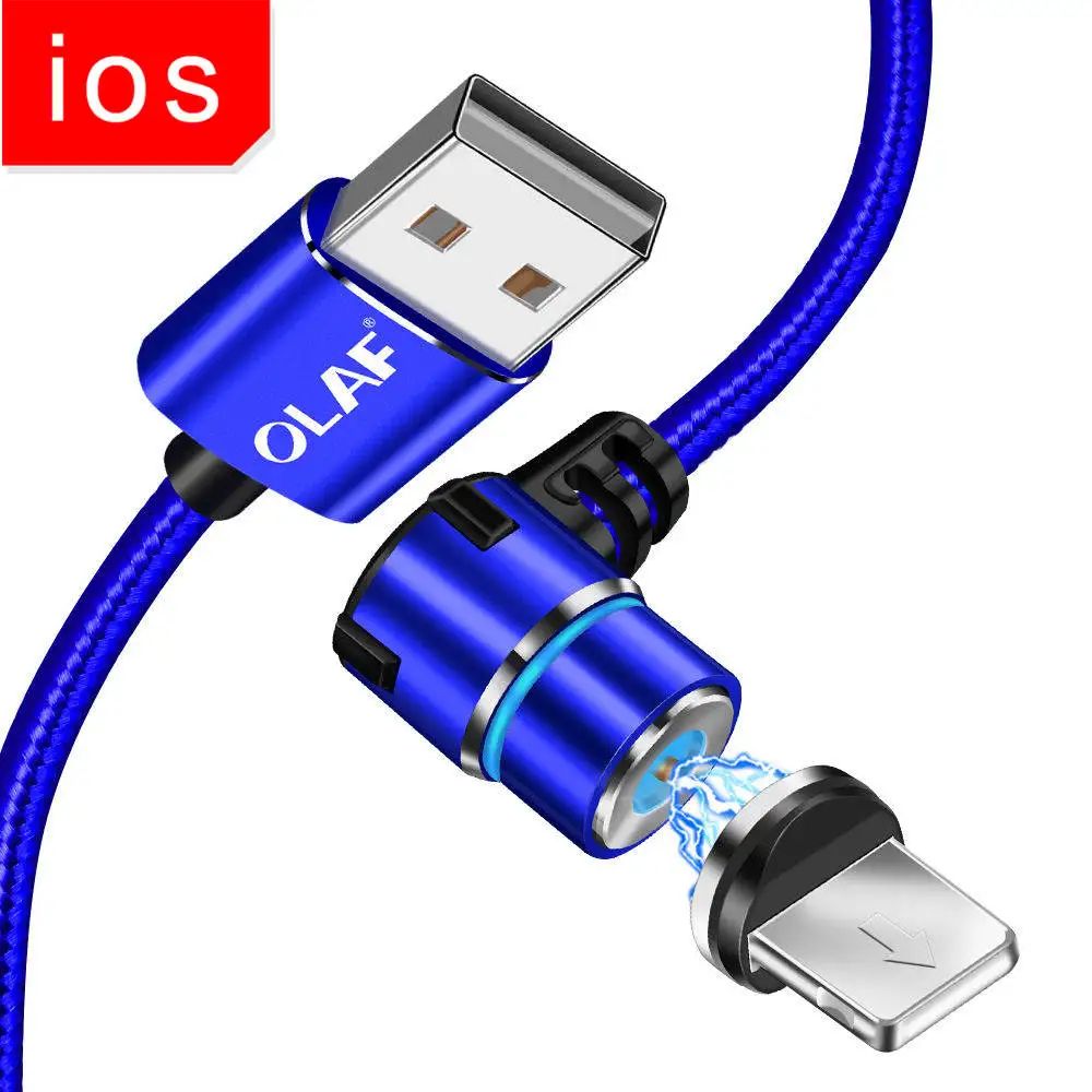 Blue ISO Магнитный кабель OLAF для быстрой зарядки 90 градусов Type C Micro USB для Iphone 7 X XS Max для Redmi Note 7 Mi 8 для Huawei P20 lite pro - Цвет: Blue ISO