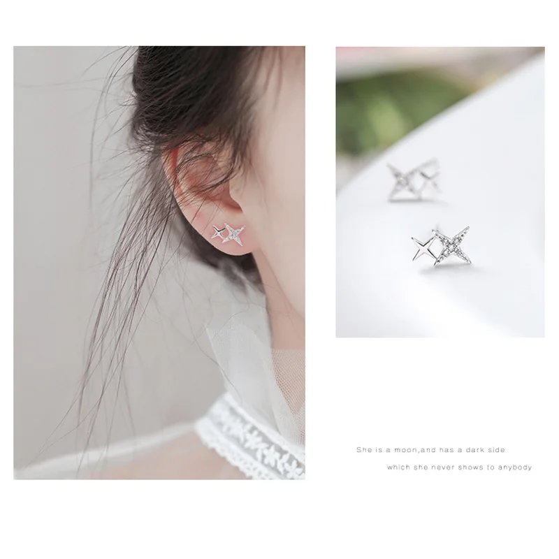 Звезда серебряного цвета серьги-гвоздики для женщин маленькие роскошные