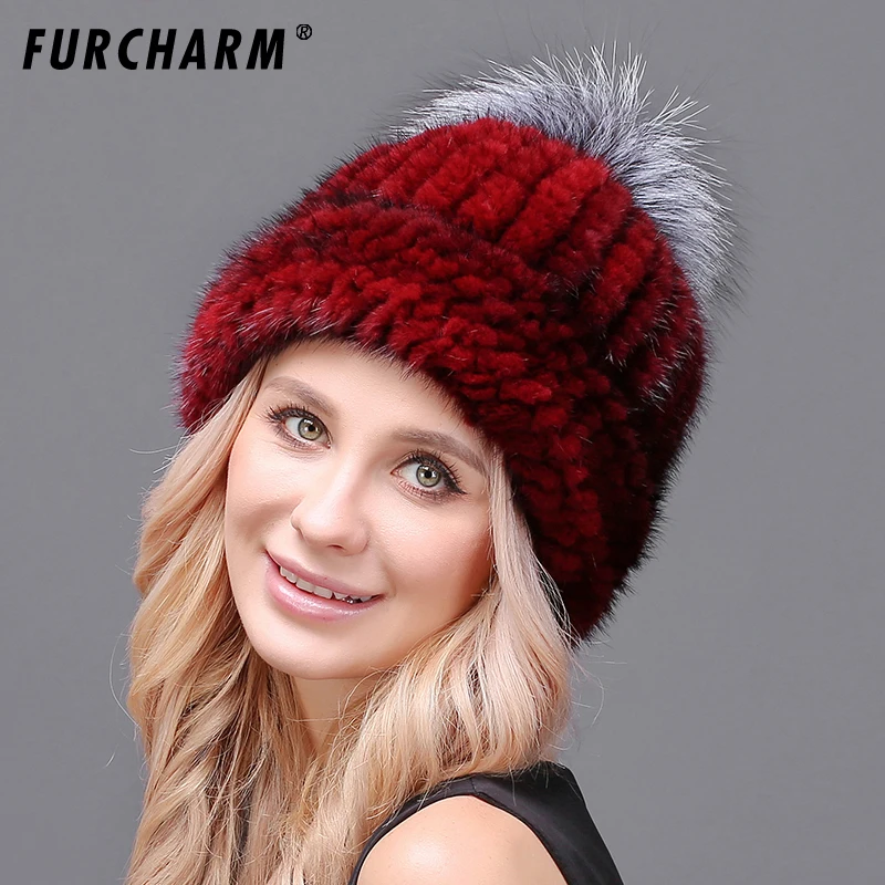 100% норковая шапка с меховым помпоном вязаные шапки из меха норки шапочки