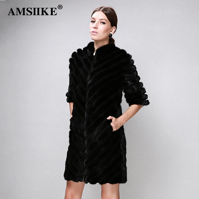 AMSIIKE Женская Шуба Норковая на Молнии Рукав Отстегивается Три Четверти DWX033|mink