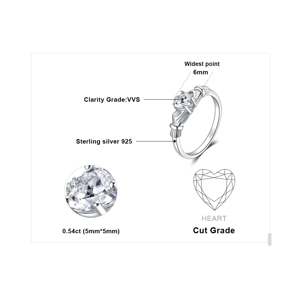 JewelryPalace Heart 0.7ct Irish Claddagh Sona Created Birthstone Promise Ring For Women 925 Sterling Silver Jewelry | Украшения и