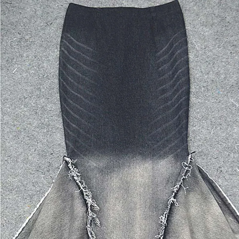 Бесплатная доставка 2018 новый черный длинное Длина деним Винтаж юбки для женщин