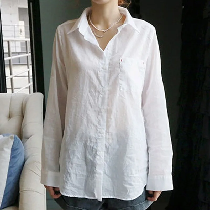 Женские блузки модные хлопковые Camisa с v-образным вырезом летние льняные деловые