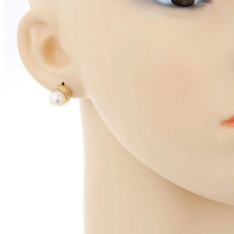 Серьги гвоздики женские из искусственного жемчуга с полуфианитами|fashion pearls|earrings