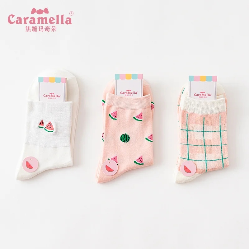 Caramella/3 пар/лот Новое поступление хлопковые женские носки розовые милые