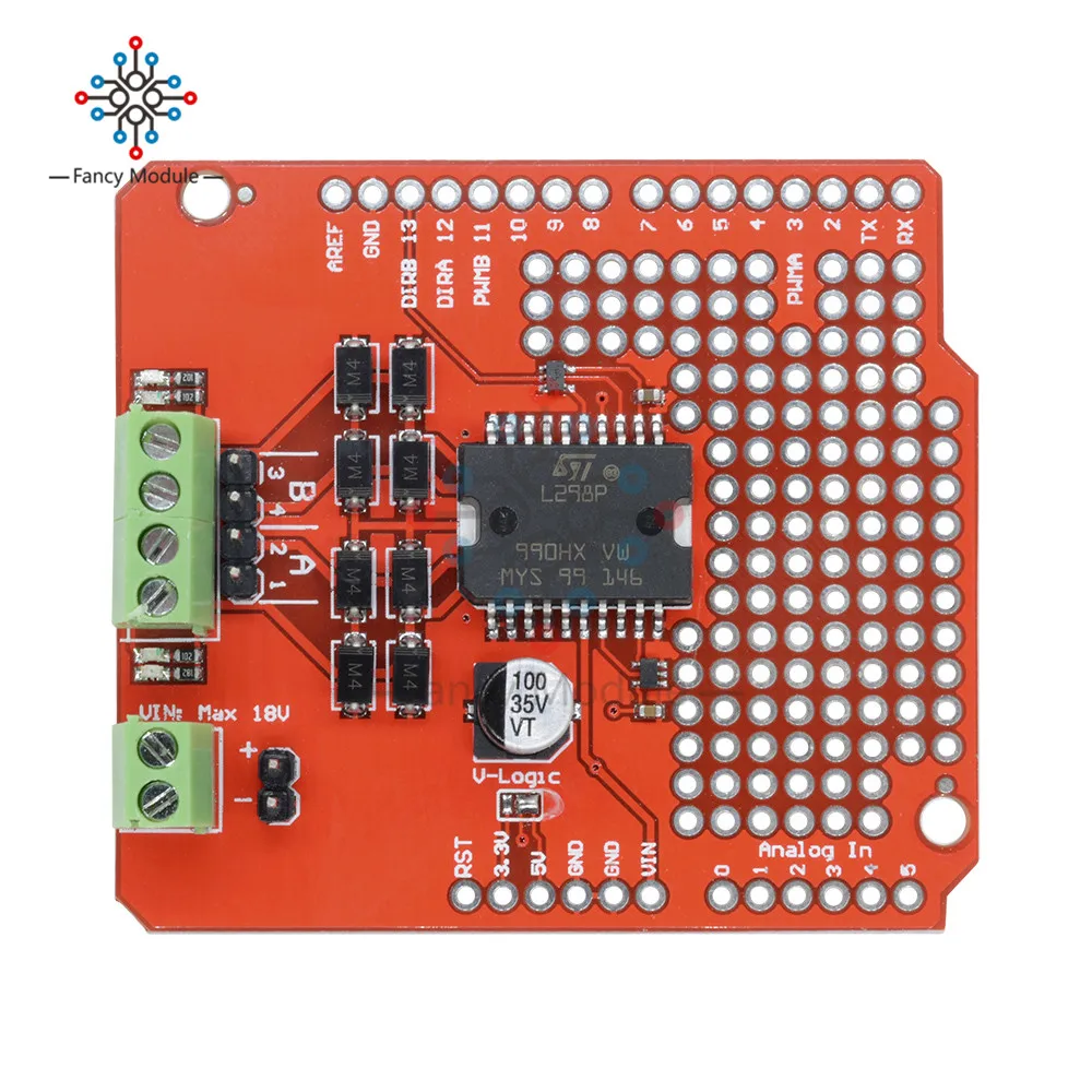 Плата драйвера шагового двигателя L298P 2A DC двухканальный экран для светодиодного