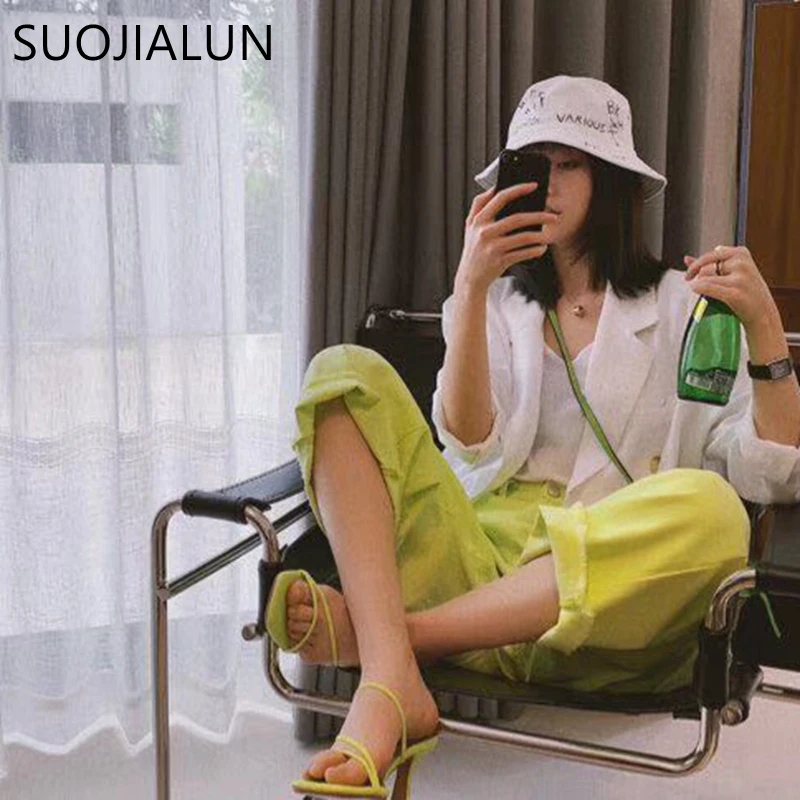SUOJIALUN/2019 г. летние женские шлепанцы модные босоножки из лайкры флуоресцентные