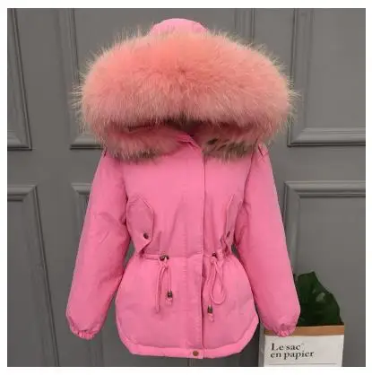 Rose Red 1 Зимний теплый утолщенный пуховик для женщин, большой натуральный мех, белый утиный пух, парка, пальто, женская верхняя одежда с капюшоном, большие размеры, RH1111 - Цвет: Rose Red 1