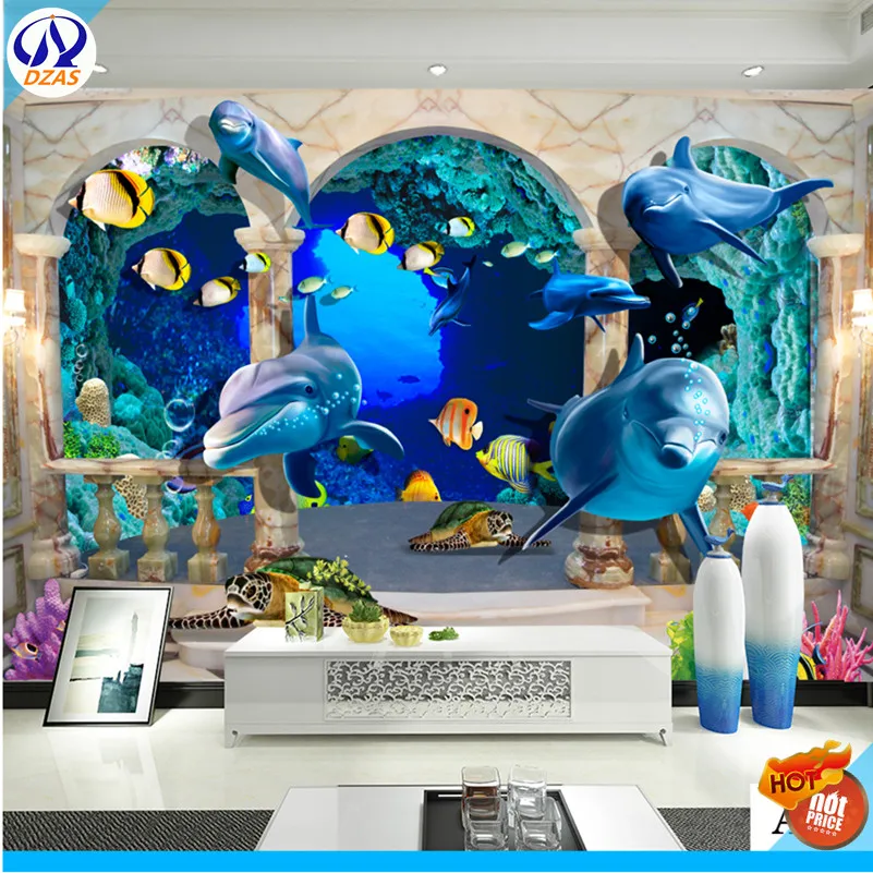 

3D cartoon underwater world large seamless wall murals wallpaper living room sofa children 's room background wallpaper
